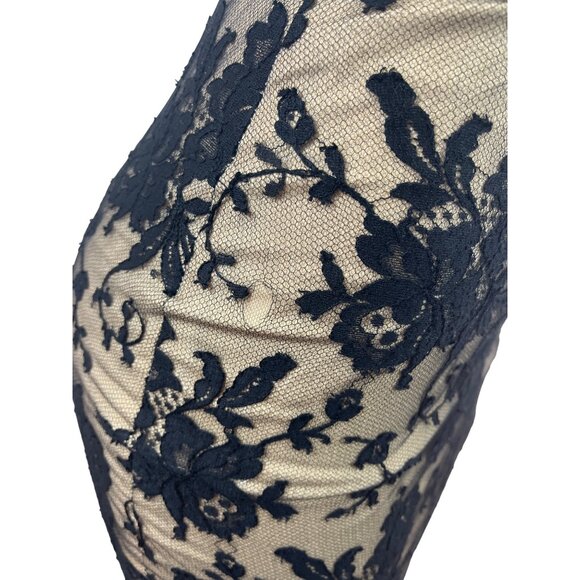 Black Lace Overlay Nude Lined Strappy Corset Midi Dress With Zipper Back - Picture 7 of 8